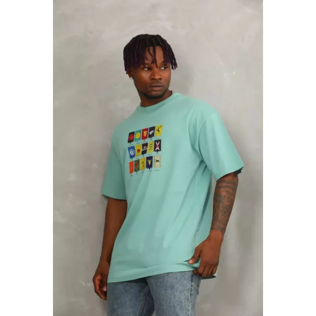 Unisex Oversize Baskılı Bisiklet Yaka T-Shirt - Mint Yeşili - 93316 Unisex Oversize Baskılı Bisiklet Yaka T-Shirt - Mint Yeşili - 93316