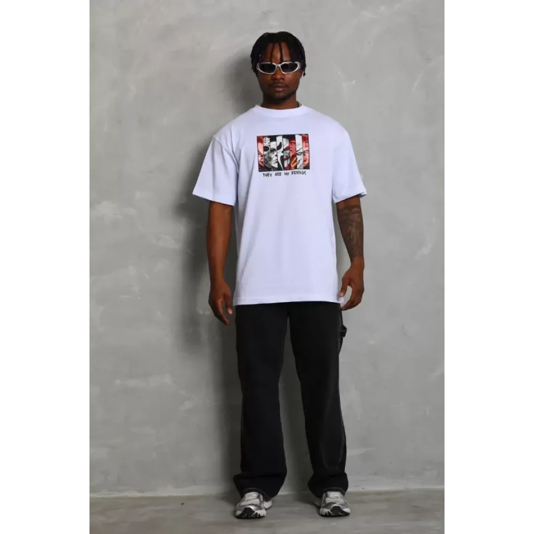 Unisex Oversize Baskılı Bisiklet Yaka T-Shirt - Beyaz - 93317 Unisex Oversize Baskılı Bisiklet Yaka T-Shirt - Beyaz - 93317