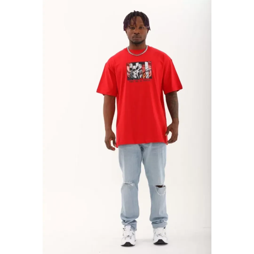 Unisex Oversize Baskılı Bisiklet Yaka T-Shirt - Kırmızı - 93318 Unisex Oversize Baskılı Bisiklet Yaka T-Shirt - Kırmızı - 93318