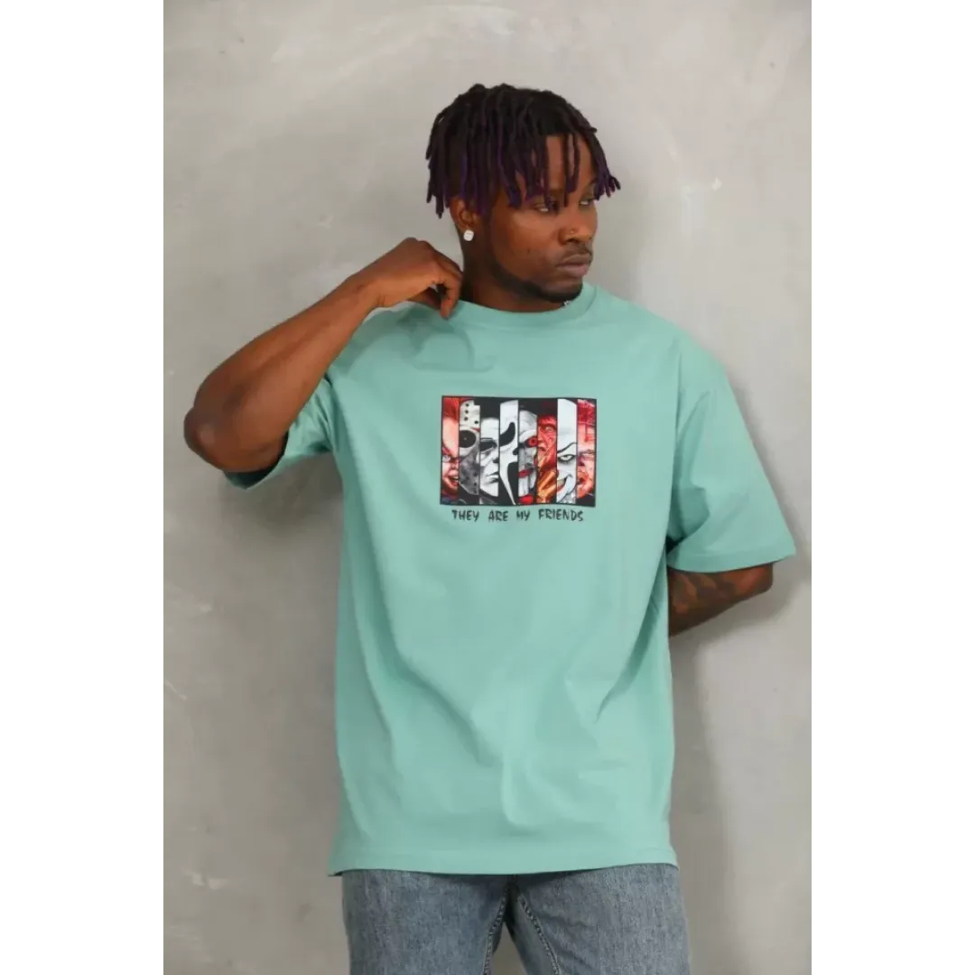Unisex Oversize Baskılı Bisiklet Yaka T-Shirt - Mint Yeşili - 93319 Unisex Oversize Baskılı Bisiklet Yaka T-Shirt - Mint Yeşili - 93319
