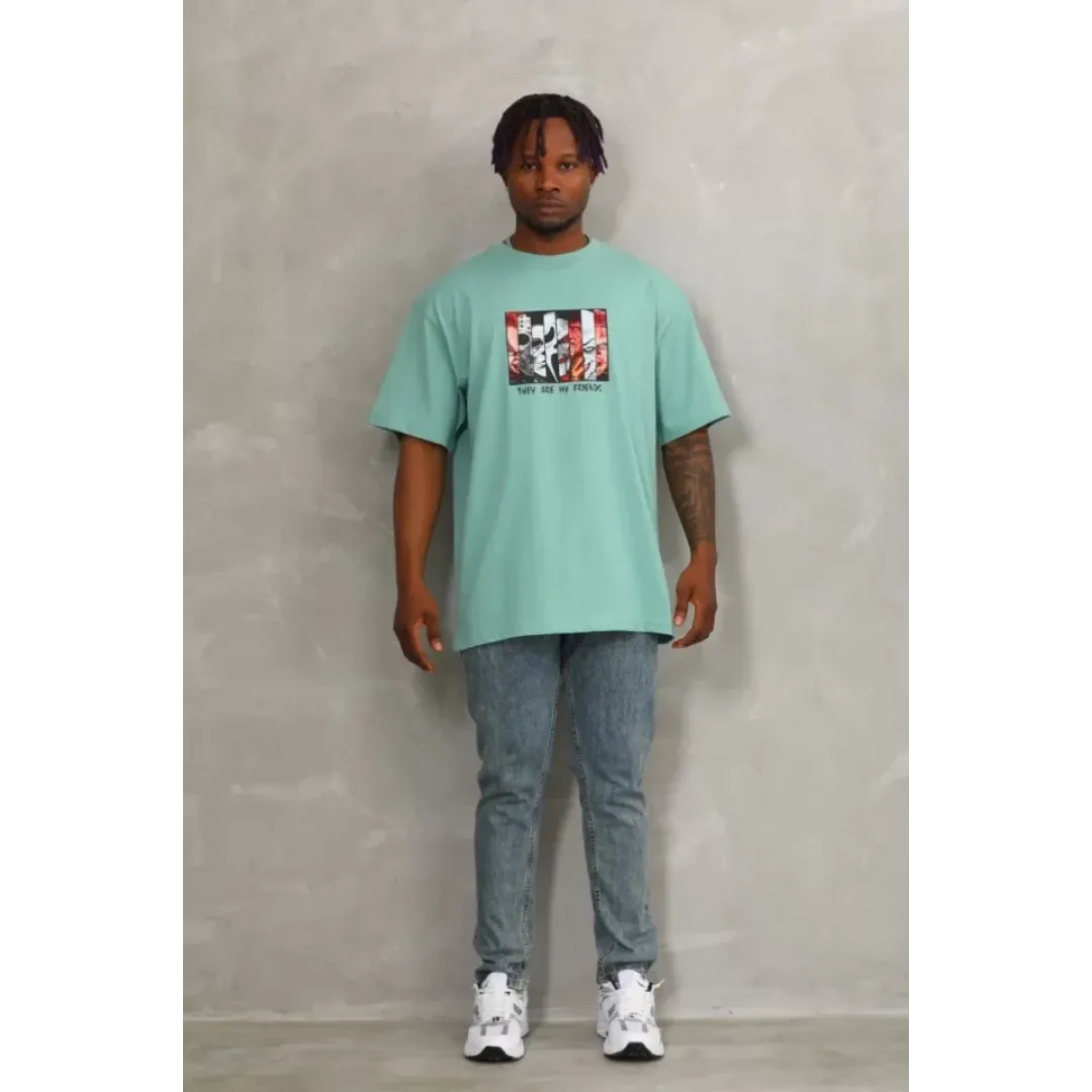Unisex Oversize Baskılı Bisiklet Yaka T-Shirt - Mint Yeşili - 93319 Unisex Oversize Baskılı Bisiklet Yaka T-Shirt - Mint Yeşili - 93319
