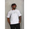 Unisex Oversize Taşlı Bisiklet Yaka T-Shirt - Beyaz - 93323