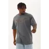 Unisex Oversize Taşlı Bisiklet Yaka T-Shirt - Füme - 93327 Unisex Oversize Taşlı Bisiklet Yaka T-Shirt - Füme - 93327
