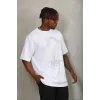 Unisex Oversize Taşlı Bisiklet Yaka T-Shirt - Beyaz - 93331 Unisex Oversize Taşlı Bisiklet Yaka T-Shirt - Beyaz - 93331