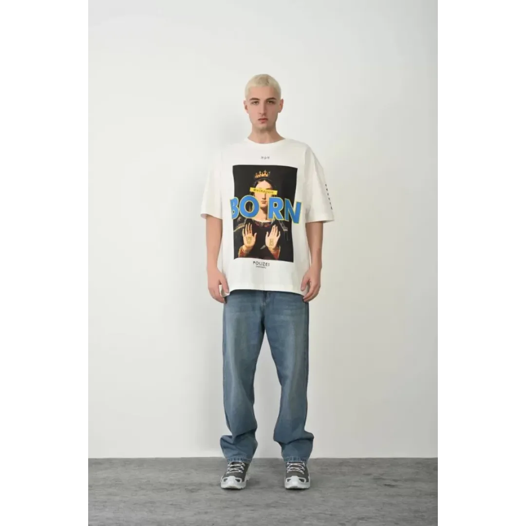 Unisex Baskılı Bisiklet Yaka Oversize T-Shirt - Beyaz - 93375 Unisex Baskılı Bisiklet Yaka Oversize T-Shirt - Beyaz - 93375