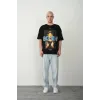 Unisex Baskılı Bisiklet Yaka Oversize T-Shirt - Siyah - 93376 Unisex Baskılı Bisiklet Yaka Oversize T-Shirt - Siyah - 93376