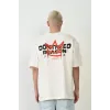 Unisex Baskılı Bisiklet Yaka Oversize T-Shirt - Beyaz - 93469