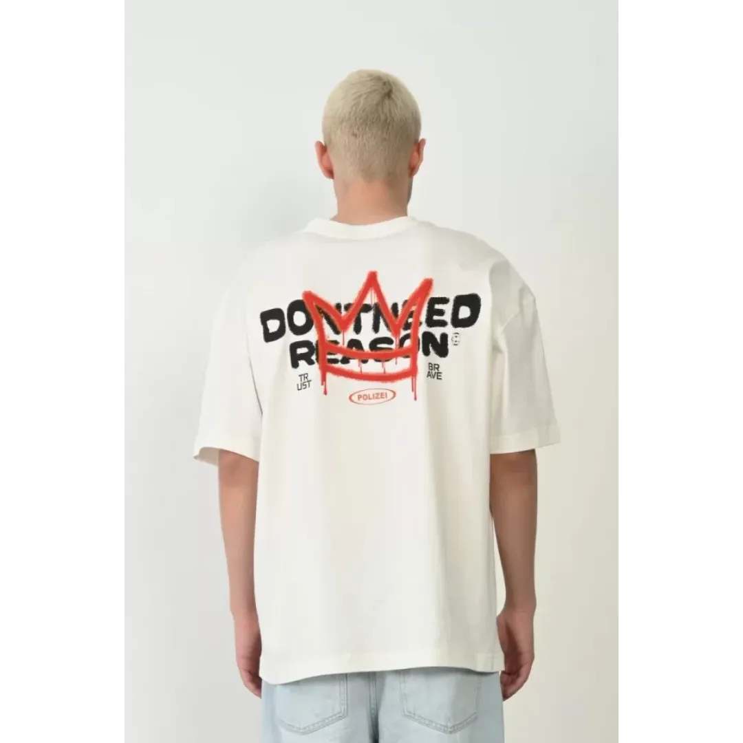 Unisex Baskılı Bisiklet Yaka Oversize T-Shirt - Beyaz - 93469