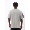 Unisex Oversize Baskılı Bisiklet Yaka T-Shirt - Gri - 93519