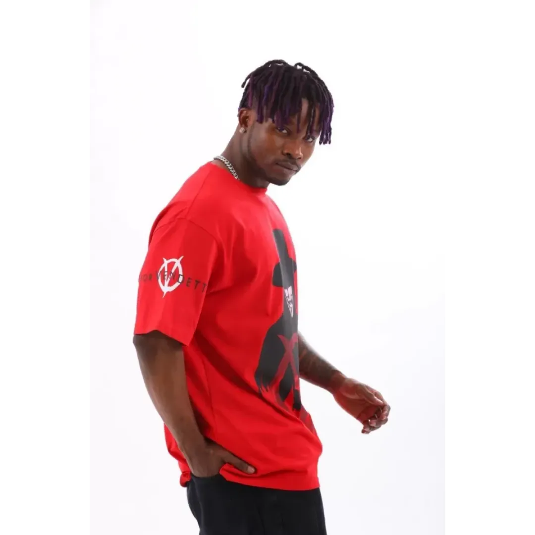 Unisex Oversize Baskılı Bisiklet Yaka T-Shirt - Kırmızı - 93520 Unisex Oversize Baskılı Bisiklet Yaka T-Shirt - Kırmızı - 93520