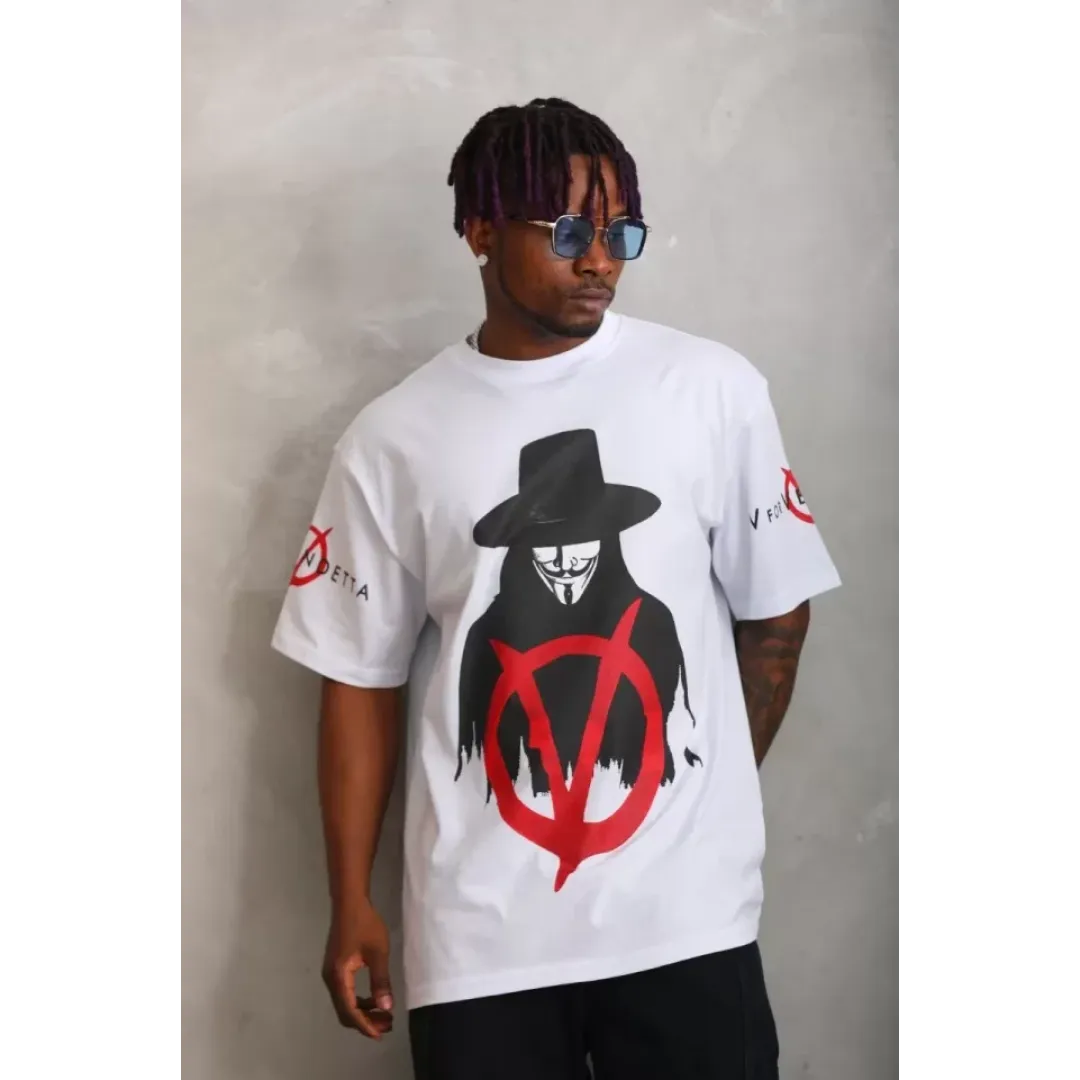 Unisex Oversize Baskılı Bisiklet Yaka T-Shirt - Beyaz - 93522 Unisex Oversize Baskılı Bisiklet Yaka T-Shirt - Beyaz - 93522