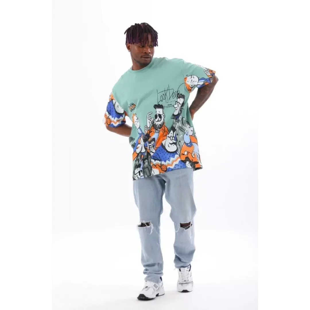 Unisex Oversize Baskılı Bisiklet Yaka T-Shirt - Mint Yeşili - 93528 Unisex Oversize Baskılı Bisiklet Yaka T-Shirt - Mint Yeşili - 93528