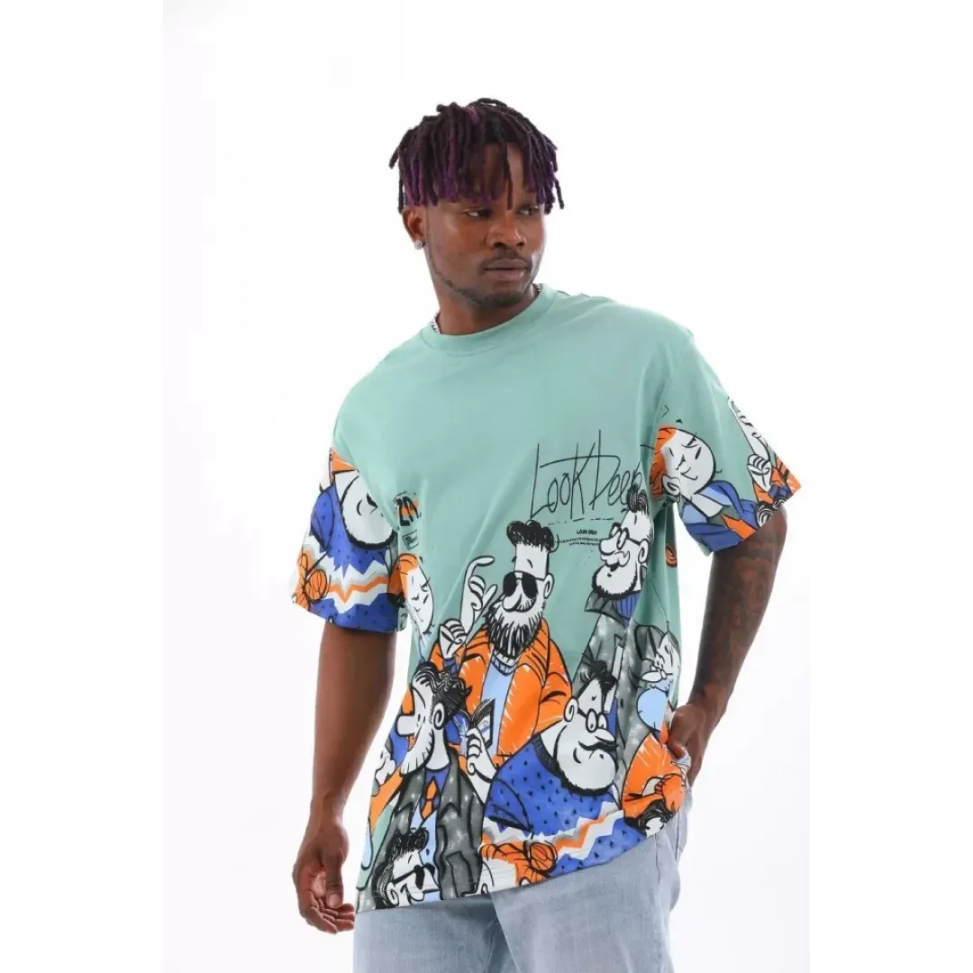 Unisex Oversize Baskılı Bisiklet Yaka T-Shirt - Mint Yeşili - 93528 Unisex Oversize Baskılı Bisiklet Yaka T-Shirt - Mint Yeşili - 93528