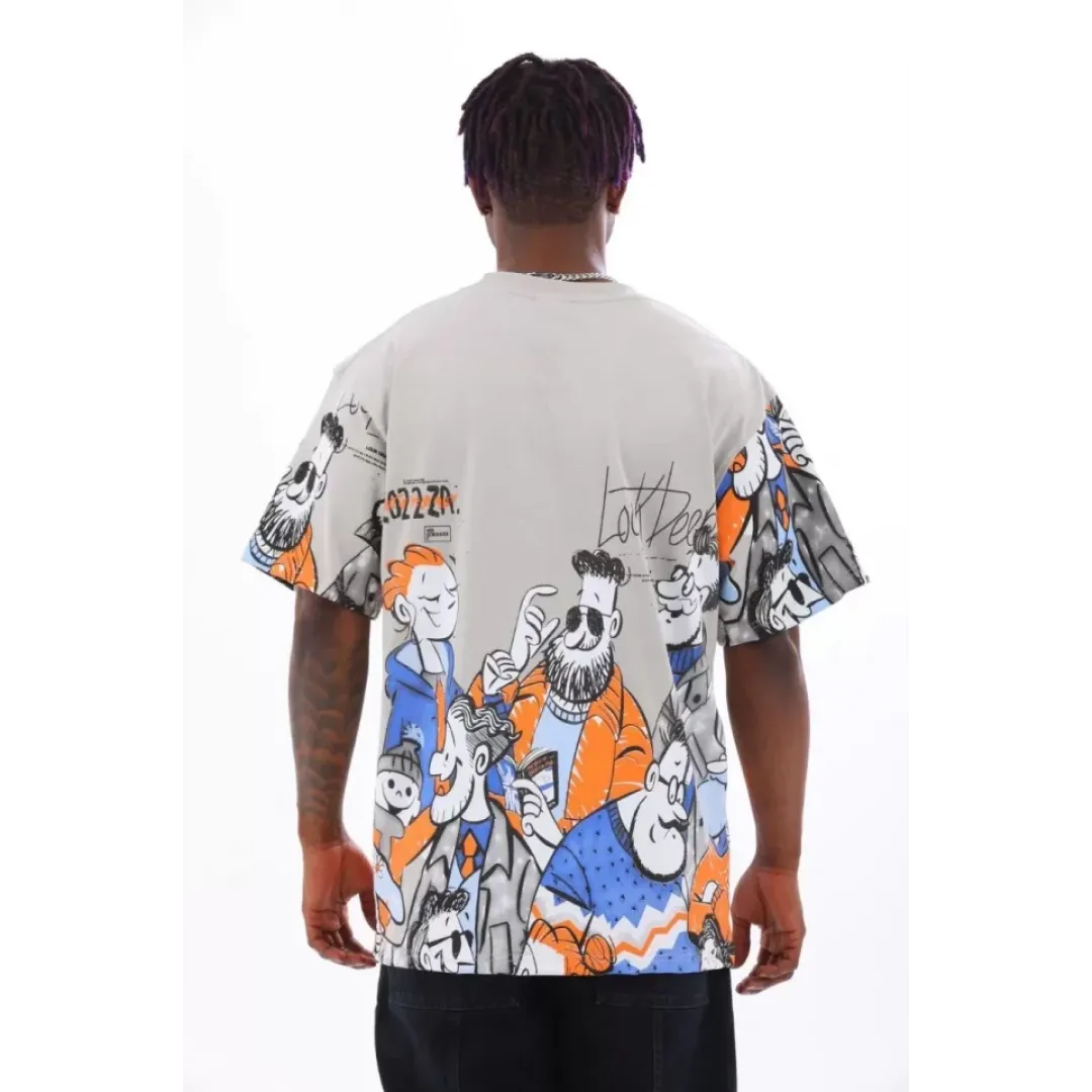 Unisex Oversize Baskılı Bisiklet Yaka T-Shirt - Gri - 93529 Unisex Oversize Baskılı Bisiklet Yaka T-Shirt - Gri - 93529
