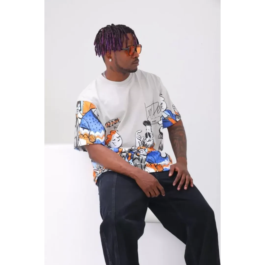 Unisex Oversize Baskılı Bisiklet Yaka T-Shirt - Gri - 93529 Unisex Oversize Baskılı Bisiklet Yaka T-Shirt - Gri - 93529