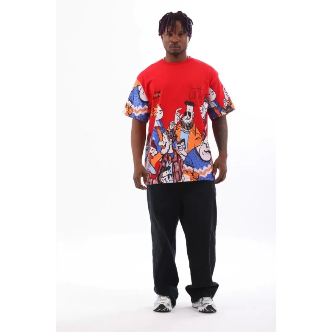 Unisex Oversize Baskılı Bisiklet Yaka T-Shirt - Kırmızı - 93530 Unisex Oversize Baskılı Bisiklet Yaka T-Shirt - Kırmızı - 93530