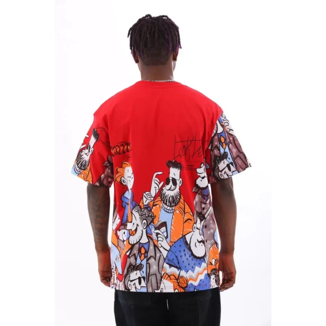 Unisex Oversize Baskılı Bisiklet Yaka T-Shirt - Kırmızı - 93530 Unisex Oversize Baskılı Bisiklet Yaka T-Shirt - Kırmızı - 93530
