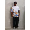 Unisex Oversize Baskılı Bisiklet Yaka T-Shirt - Beyaz - 93532 Unisex Oversize Baskılı Bisiklet Yaka T-Shirt - Beyaz - 93532