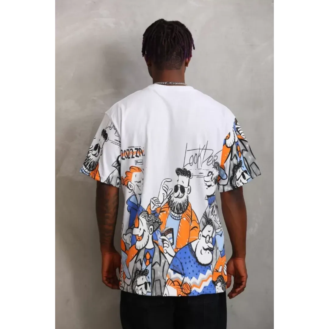 Unisex Oversize Baskılı Bisiklet Yaka T-Shirt - Beyaz - 93532 Unisex Oversize Baskılı Bisiklet Yaka T-Shirt - Beyaz - 93532
