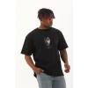 Unisex Oversize Baskılı Bisiklet Yaka T-Shirt - Siyah - 93535