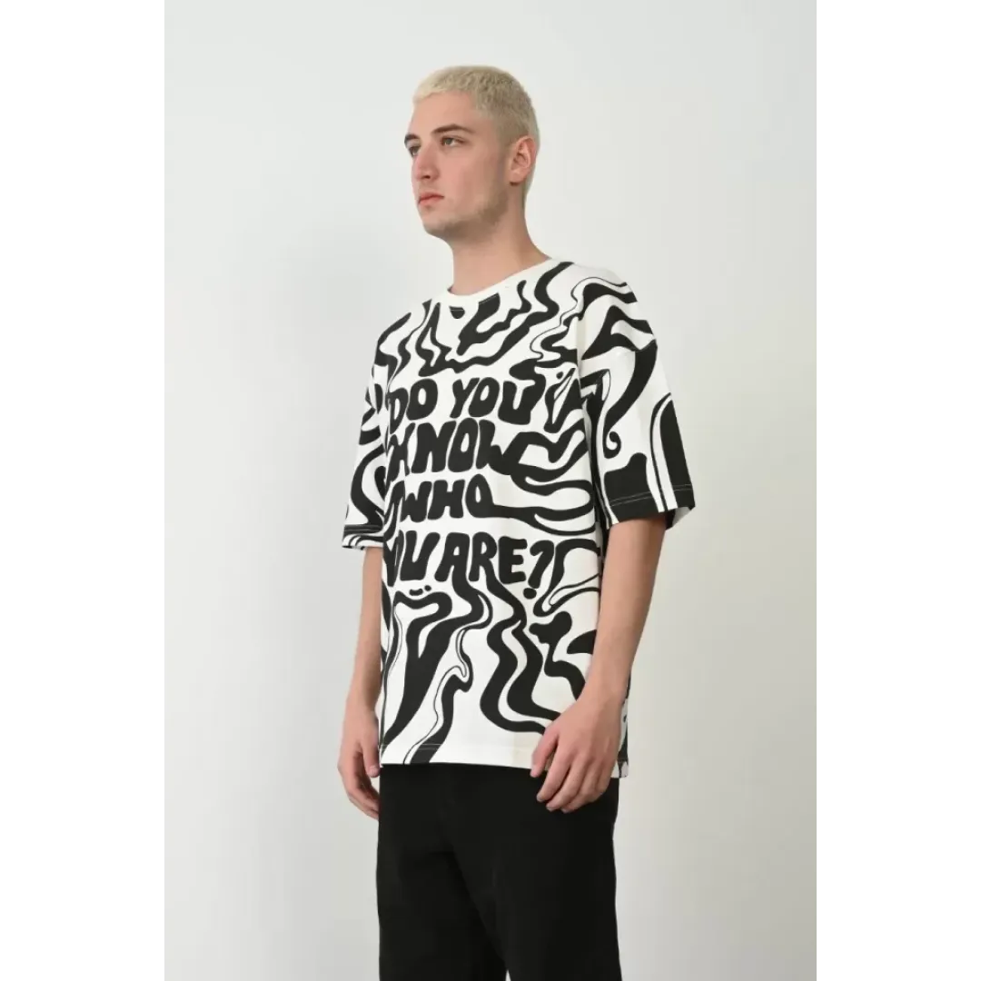Unisex Baskılı Bisiklet Yaka Oversize T-Shirt - Beyaz - 93595 Unisex Baskılı Bisiklet Yaka Oversize T-Shirt - Beyaz - 93595