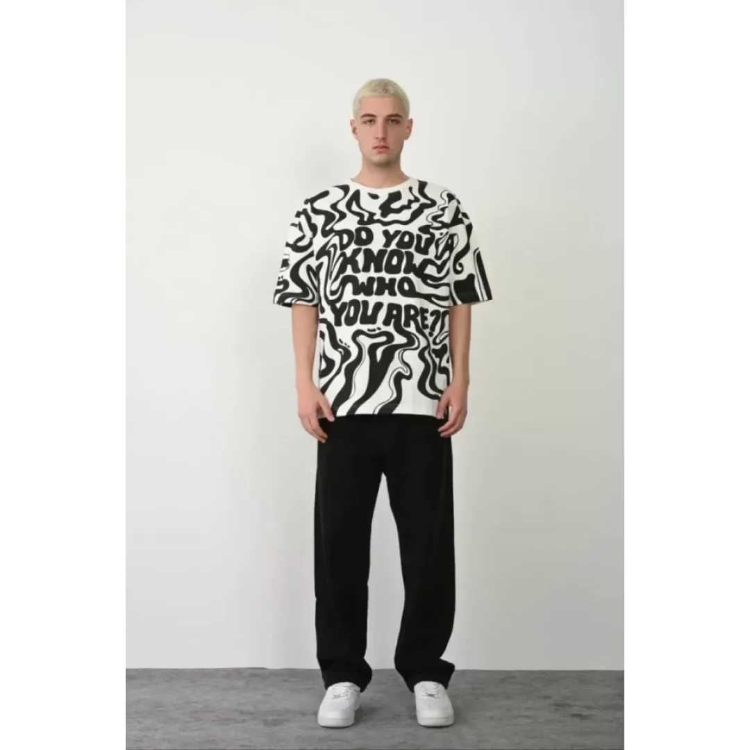 Unisex Baskılı Bisiklet Yaka Oversize T-Shirt - Beyaz - 93595 Unisex Baskılı Bisiklet Yaka Oversize T-Shirt - Beyaz - 93595