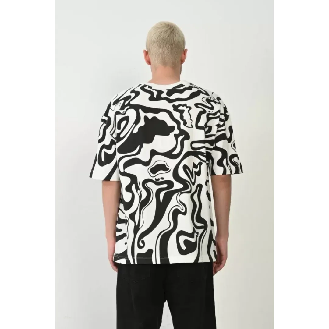 Unisex Baskılı Bisiklet Yaka Oversize T-Shirt - Beyaz - 93595 Unisex Baskılı Bisiklet Yaka Oversize T-Shirt - Beyaz - 93595
