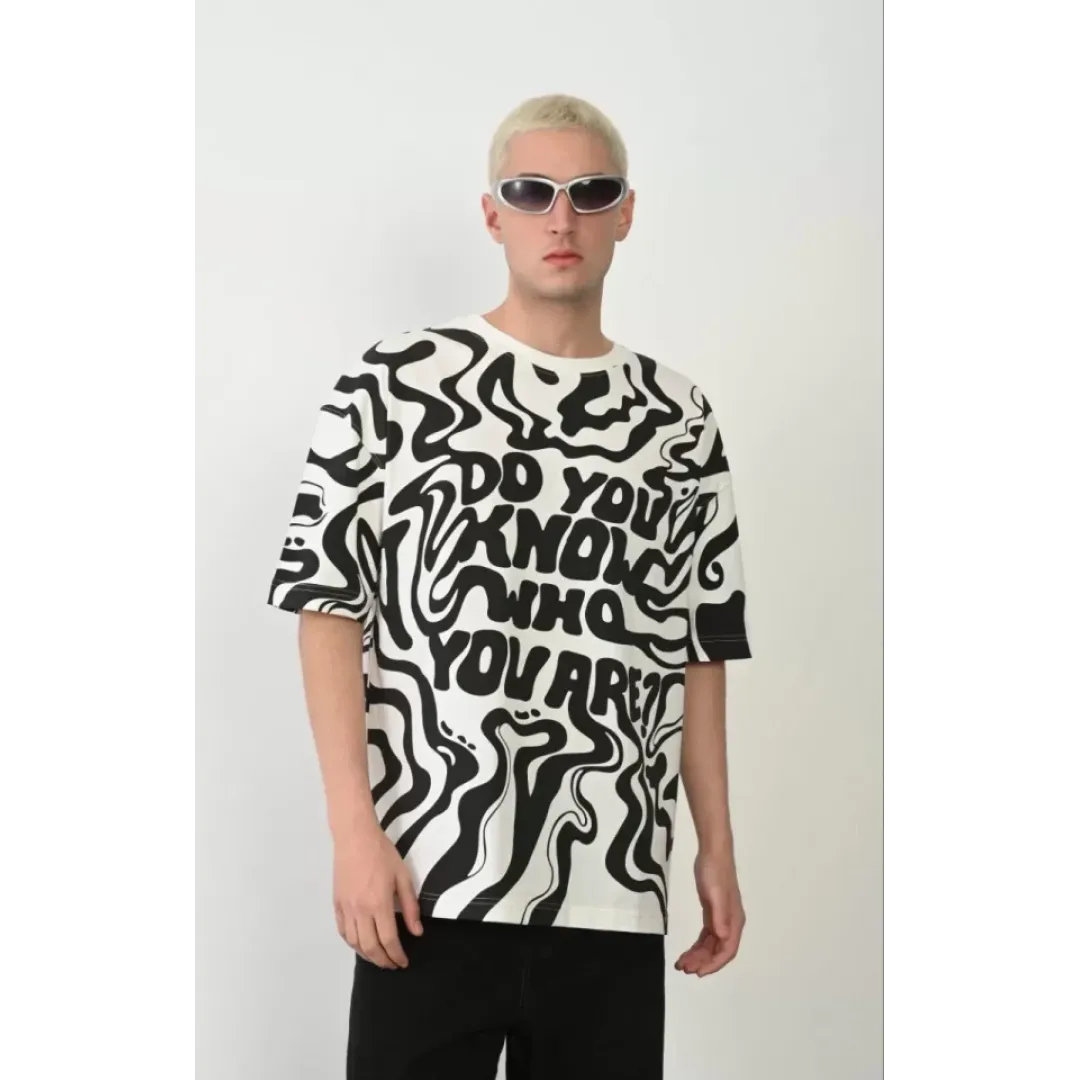 Unisex Baskılı Bisiklet Yaka Oversize T-Shirt - Beyaz - 93595 Unisex Baskılı Bisiklet Yaka Oversize T-Shirt - Beyaz - 93595