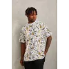 Unisex Oversize Baskılı Bisiklet Yaka T-Shirt - Beyaz - 93748 Unisex Oversize Baskılı Bisiklet Yaka T-Shirt - Beyaz - 93748