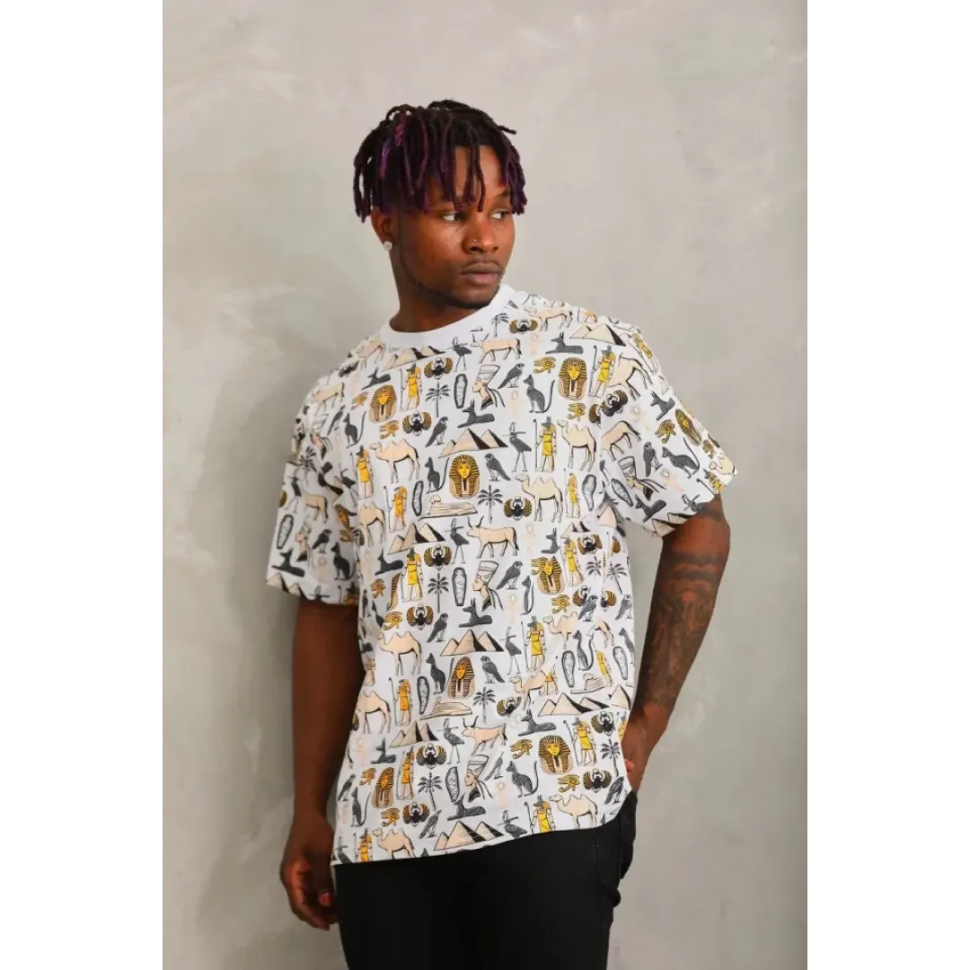 Unisex Oversize Baskılı Bisiklet Yaka T-Shirt - Beyaz - 93748 Unisex Oversize Baskılı Bisiklet Yaka T-Shirt - Beyaz - 93748