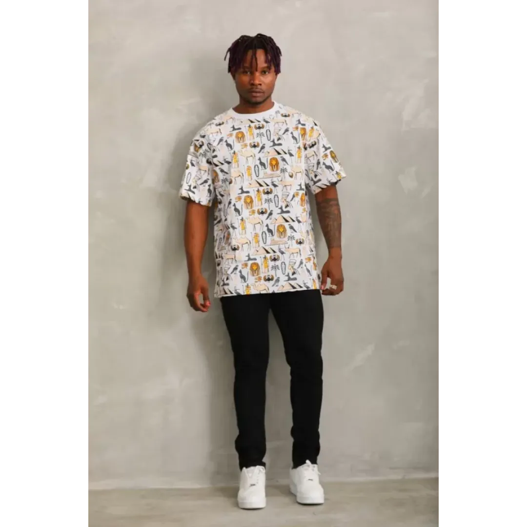 Unisex Oversize Baskılı Bisiklet Yaka T-Shirt - Beyaz - 93748 Unisex Oversize Baskılı Bisiklet Yaka T-Shirt - Beyaz - 93748