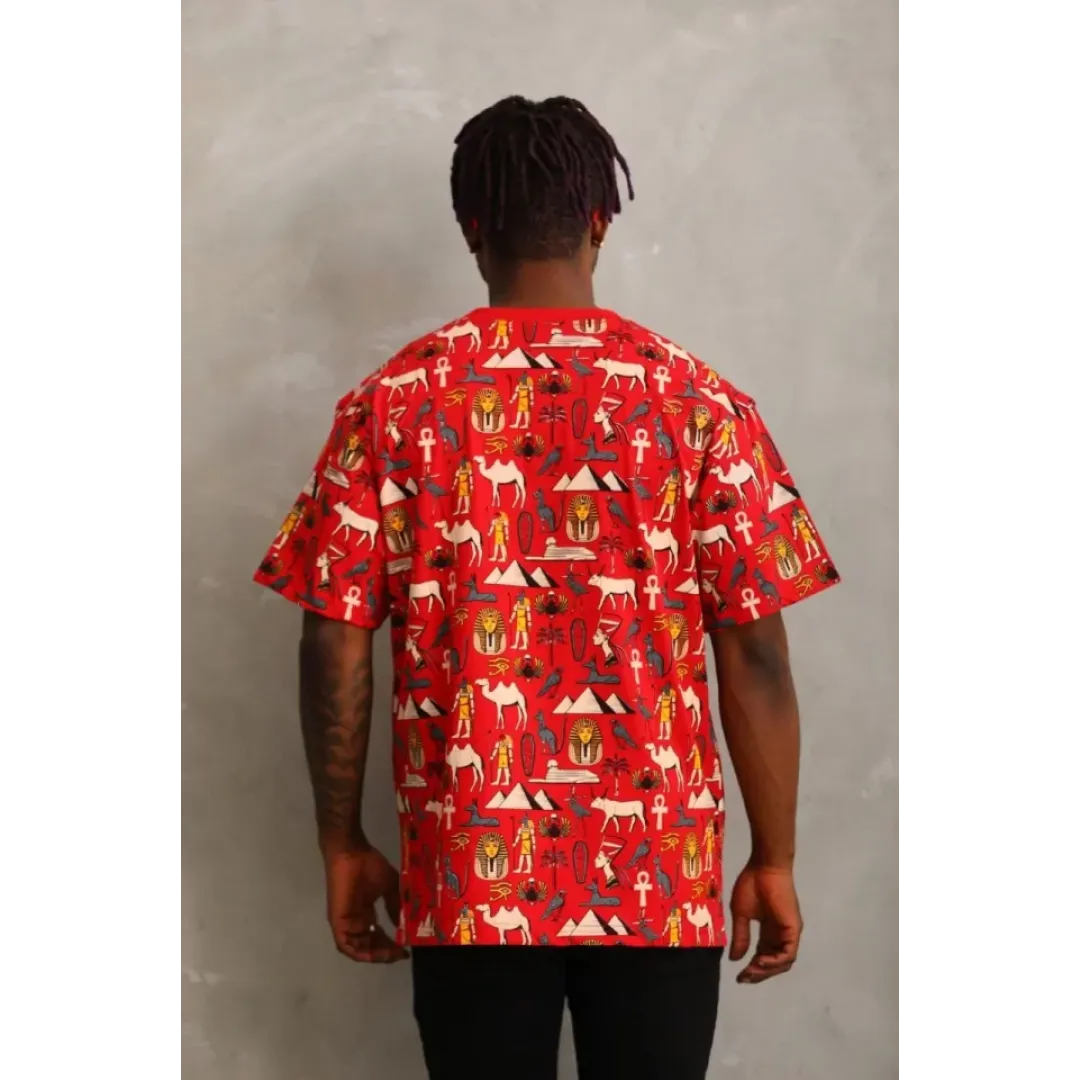 Unisex Oversize Baskılı Bisiklet Yaka T-Shirt - Kırmızı - 93749 Unisex Oversize Baskılı Bisiklet Yaka T-Shirt - Kırmızı - 93749