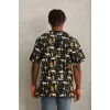 Unisex Oversize Baskılı Bisiklet Yaka T-Shirt - Siyah - 93750
