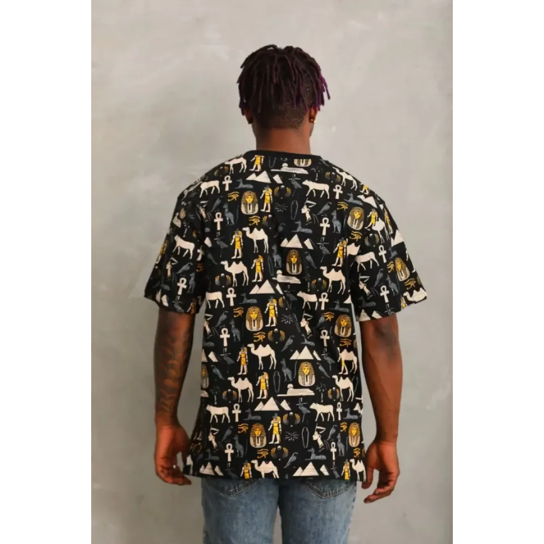 Unisex Oversize Baskılı Bisiklet Yaka T-Shirt - Siyah - 93750