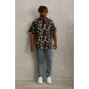 Unisex Oversize Baskılı Bisiklet Yaka T-Shirt - Siyah - 93750