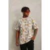 Unisex Oversize Baskılı Bisiklet Yaka T-Shirt - Gri - 93752