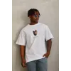 Unisex Oversize Baskılı Bisiklet Yaka T-Shirt - Beyaz - 94685 Unisex Oversize Baskılı Bisiklet Yaka T-Shirt - Beyaz - 94685