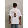 Unisex Oversize Baskılı Bisiklet Yaka T-Shirt - Beyaz - 94685 Unisex Oversize Baskılı Bisiklet Yaka T-Shirt - Beyaz - 94685