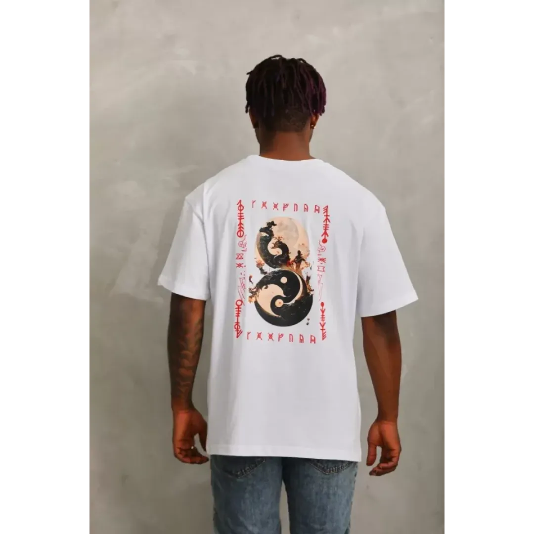 Unisex Oversize Baskılı Bisiklet Yaka T-Shirt - Beyaz - 94685 Unisex Oversize Baskılı Bisiklet Yaka T-Shirt - Beyaz - 94685