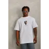 Unisex Oversize Baskılı Bisiklet Yaka T-Shirt - Beyaz - 94685 Unisex Oversize Baskılı Bisiklet Yaka T-Shirt - Beyaz - 94685