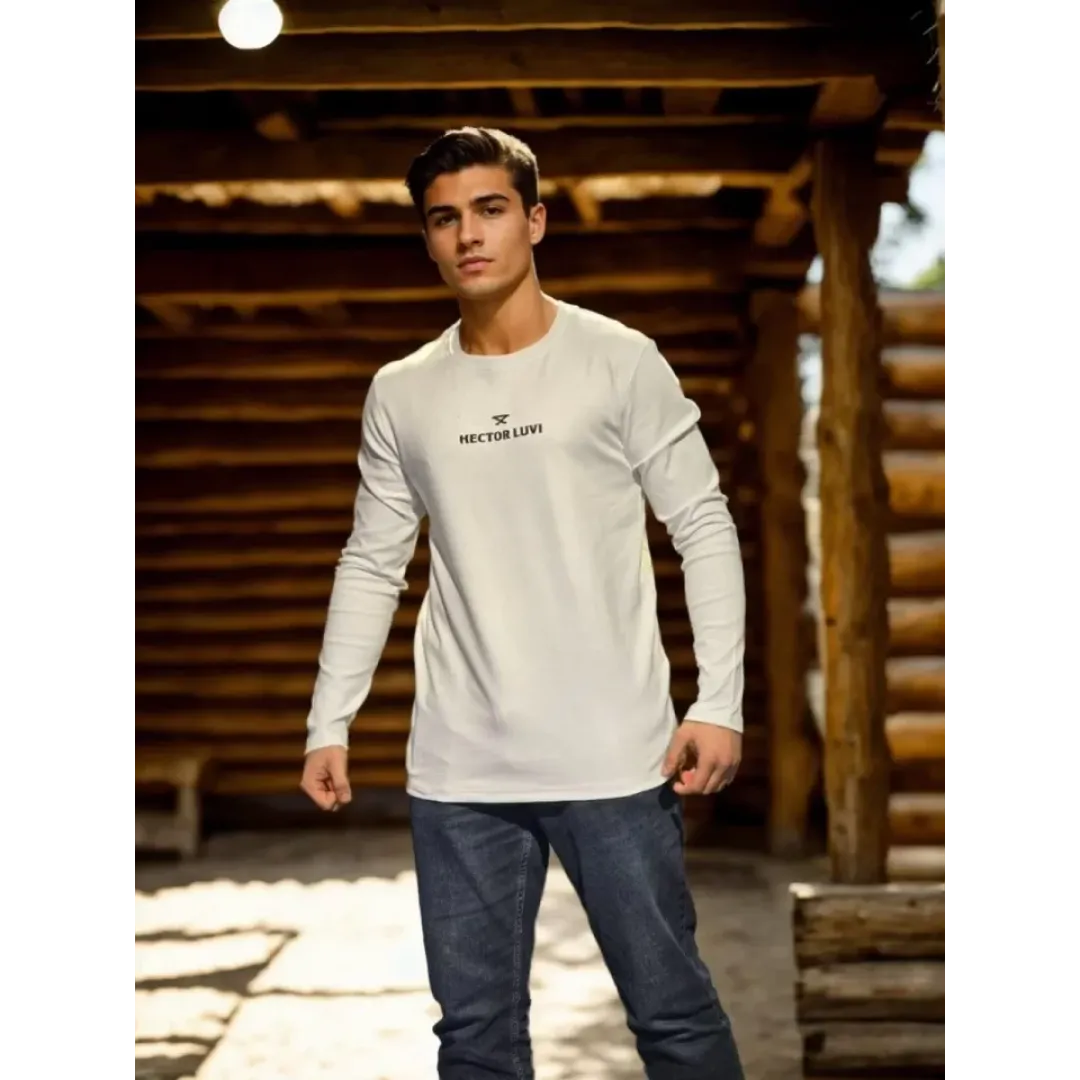 Unisex Bisiklet Yaka Uzun Kollu T-Shirt - Beyaz - 94806 Unisex Bisiklet Yaka Uzun Kollu T-Shirt - Beyaz - 94806