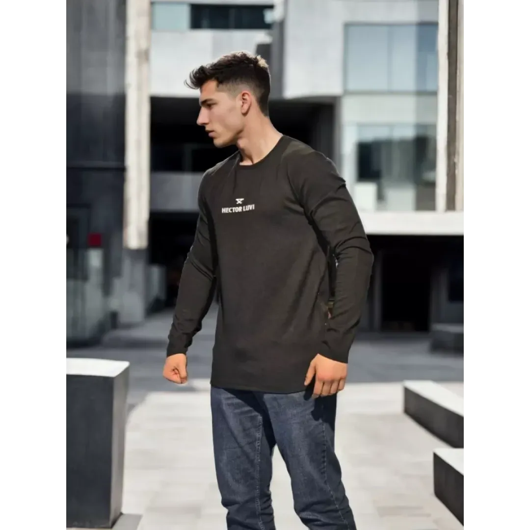 Unisex Bisiklet Yaka Uzun Kollu T-Shirt - Siyah - 94810 Unisex Bisiklet Yaka Uzun Kollu T-Shirt - Siyah - 94810