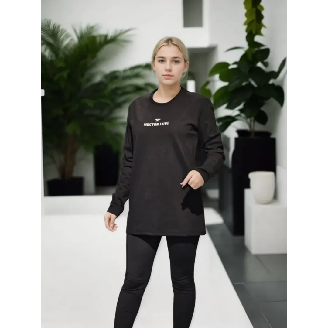 Unisex Bisiklet Yaka Uzun Kollu T-Shirt - Siyah - 94813 Unisex Bisiklet Yaka Uzun Kollu T-Shirt - Siyah - 94813
