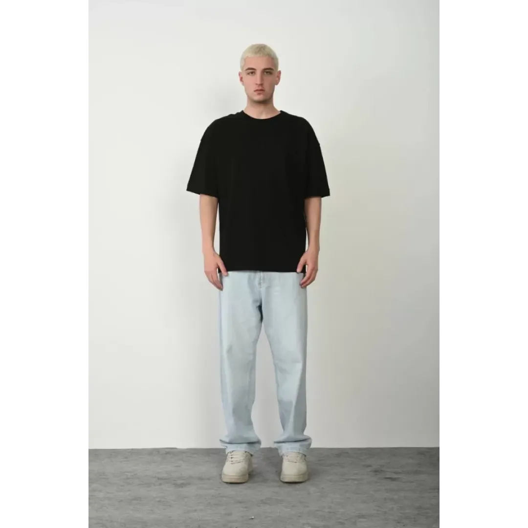 Unisex Basic Bisiklet Yaka Oversize T-Shirt - Siyah - 94822 Unisex Basic Bisiklet Yaka Oversize T-Shirt - Siyah - 94822