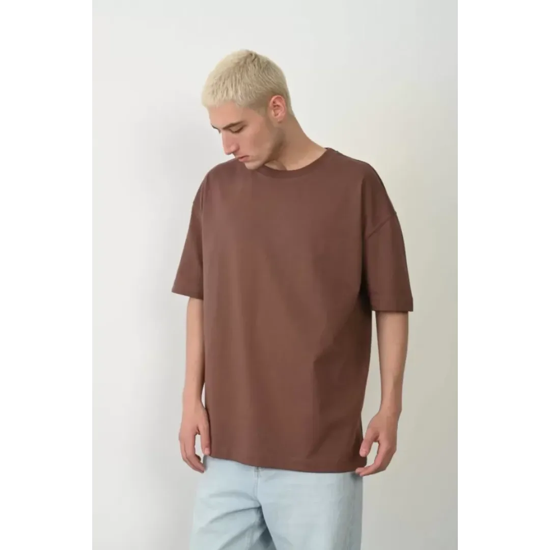 Unisex Basic Bisiklet Yaka Oversize T-Shirt - Mürdüm - 94823 Unisex Basic Bisiklet Yaka Oversize T-Shirt - Mürdüm - 94823