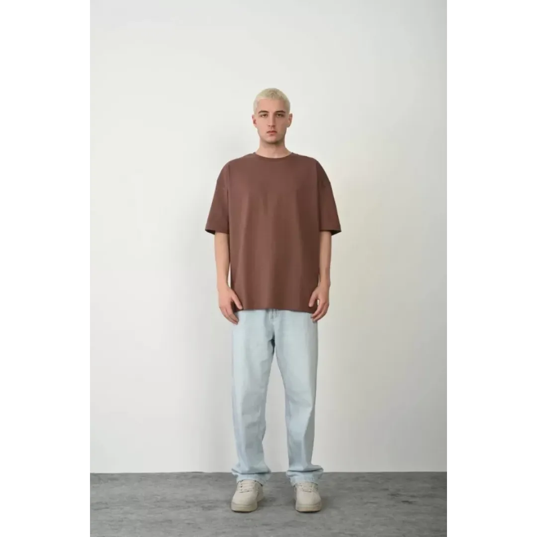 Unisex Basic Bisiklet Yaka Oversize T-Shirt - Mürdüm - 94823 Unisex Basic Bisiklet Yaka Oversize T-Shirt - Mürdüm - 94823