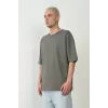 Unisex Basic Bisiklet Yaka Oversize T-Shirt - Füme - 94824 Unisex Basic Bisiklet Yaka Oversize T-Shirt - Füme - 94824