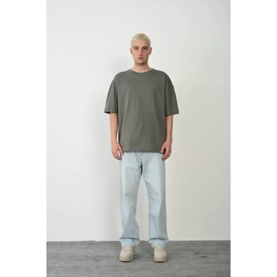Unisex Basic Bisiklet Yaka Oversize T-Shirt - Füme - 94824 Unisex Basic Bisiklet Yaka Oversize T-Shirt - Füme - 94824