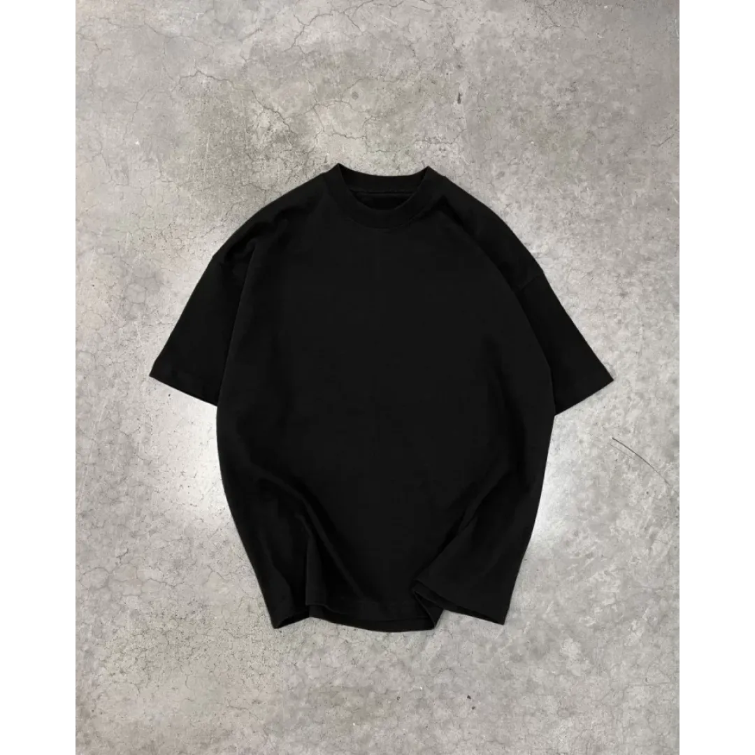 Unisex Basic Bisiklet Yaka Oversize T-Shirt - Siyah - 94834