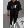 Unisex Yarım Fermuarlı Baskılı T-Shirt - Siyah - 95053 Unisex Yarım Fermuarlı Baskılı T-Shirt - Siyah - 95053